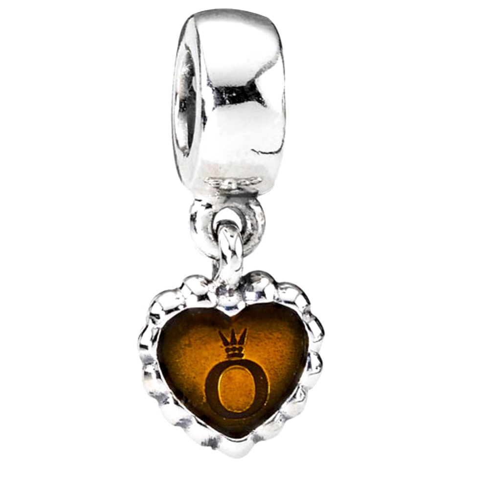 PANDORA .925 Sterling Silver Brown Enamel Heart Charm